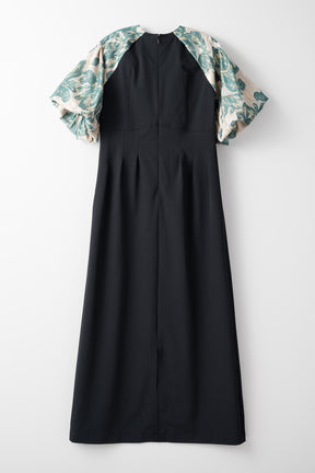 Flower quartz jacquard sleeve dress (Black)