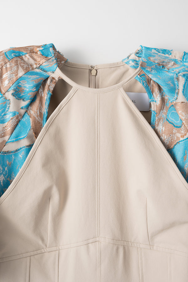 MURRAL Flower quartz jacquard sleeve dress (Ecru)