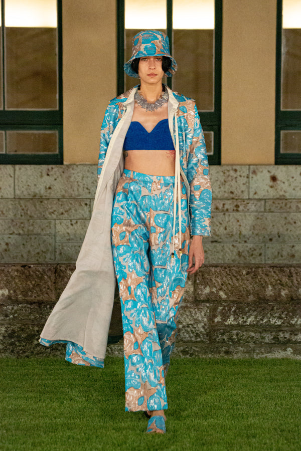 MURRAL Flower quartz jacquard slacks (Light blue)