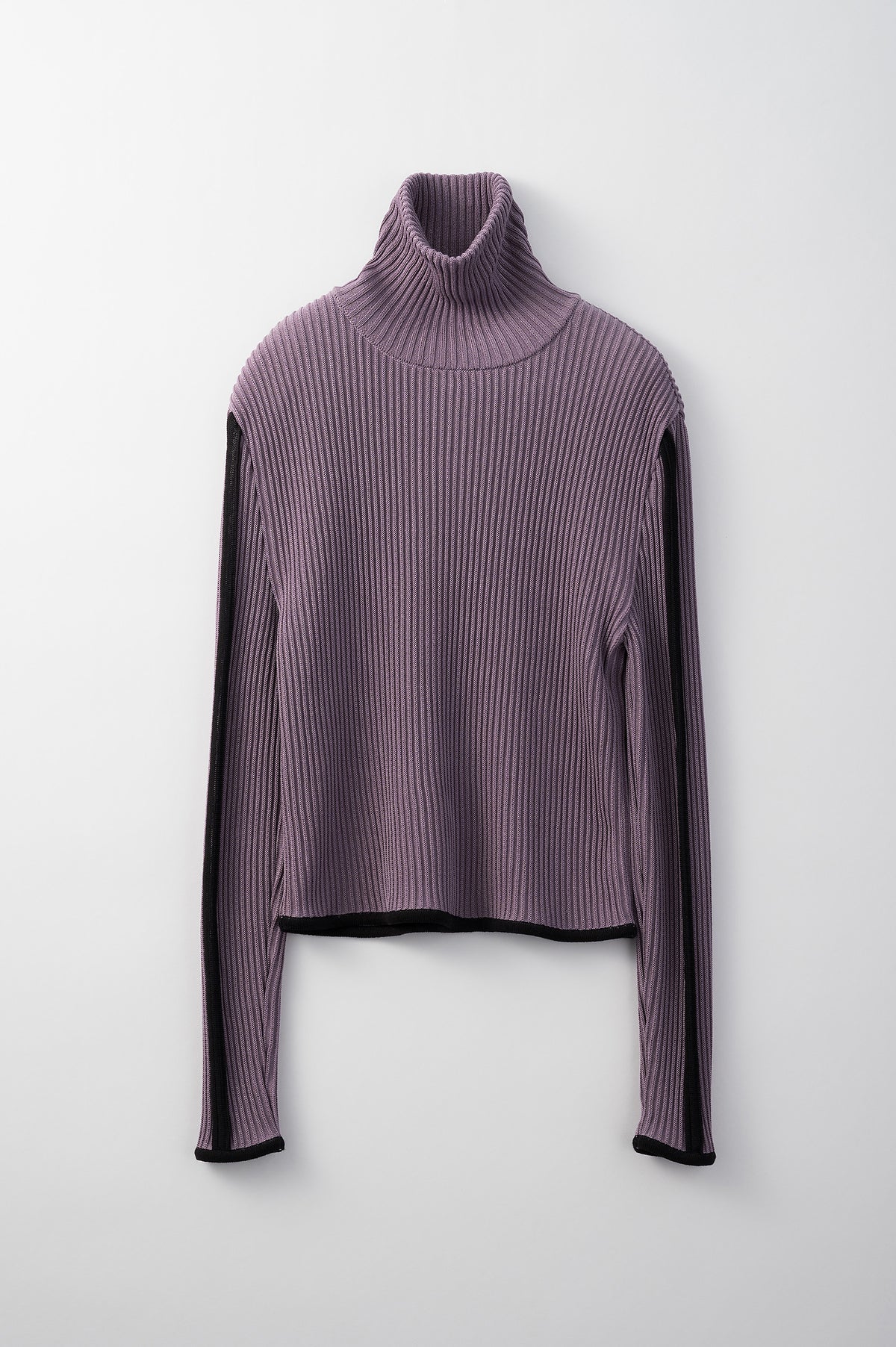 Sheer line sleeve rib knit top (Lavender)