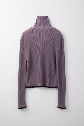 Sheer line sleeve rib knit top (Lavender)