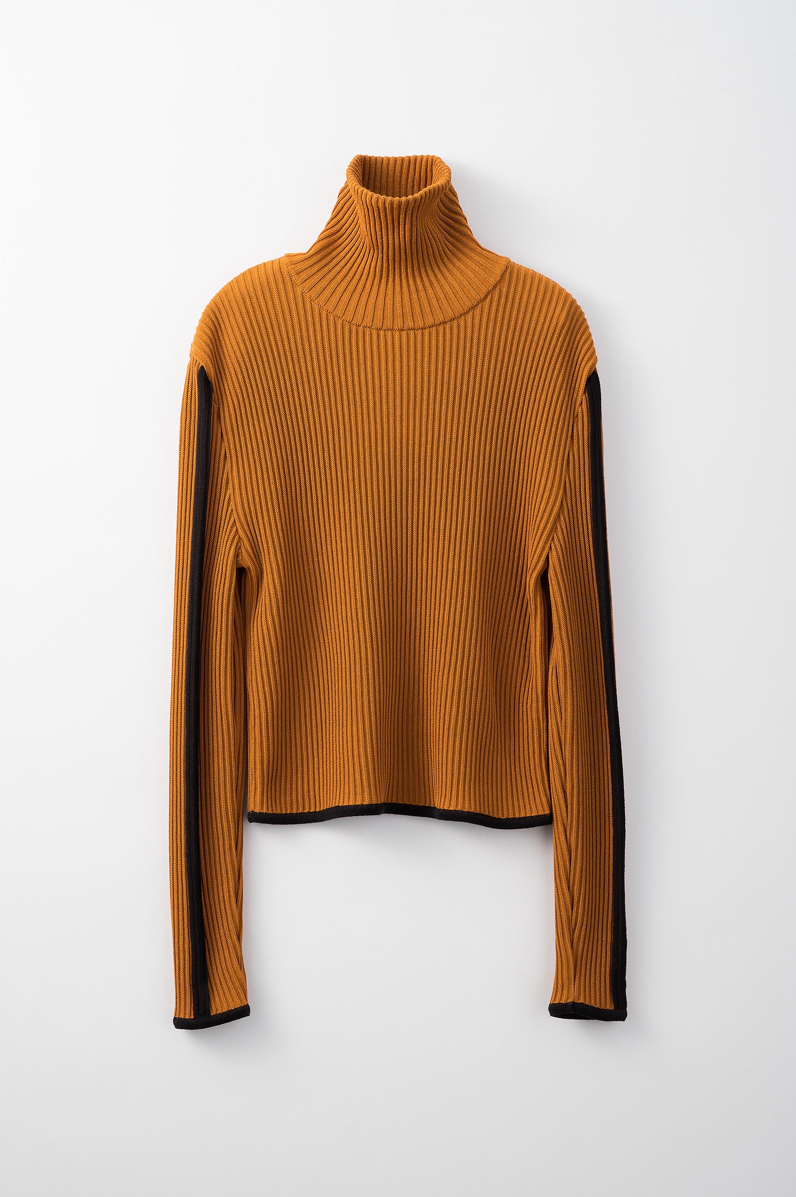 Sheer line sleeve rib knit top (Orange)