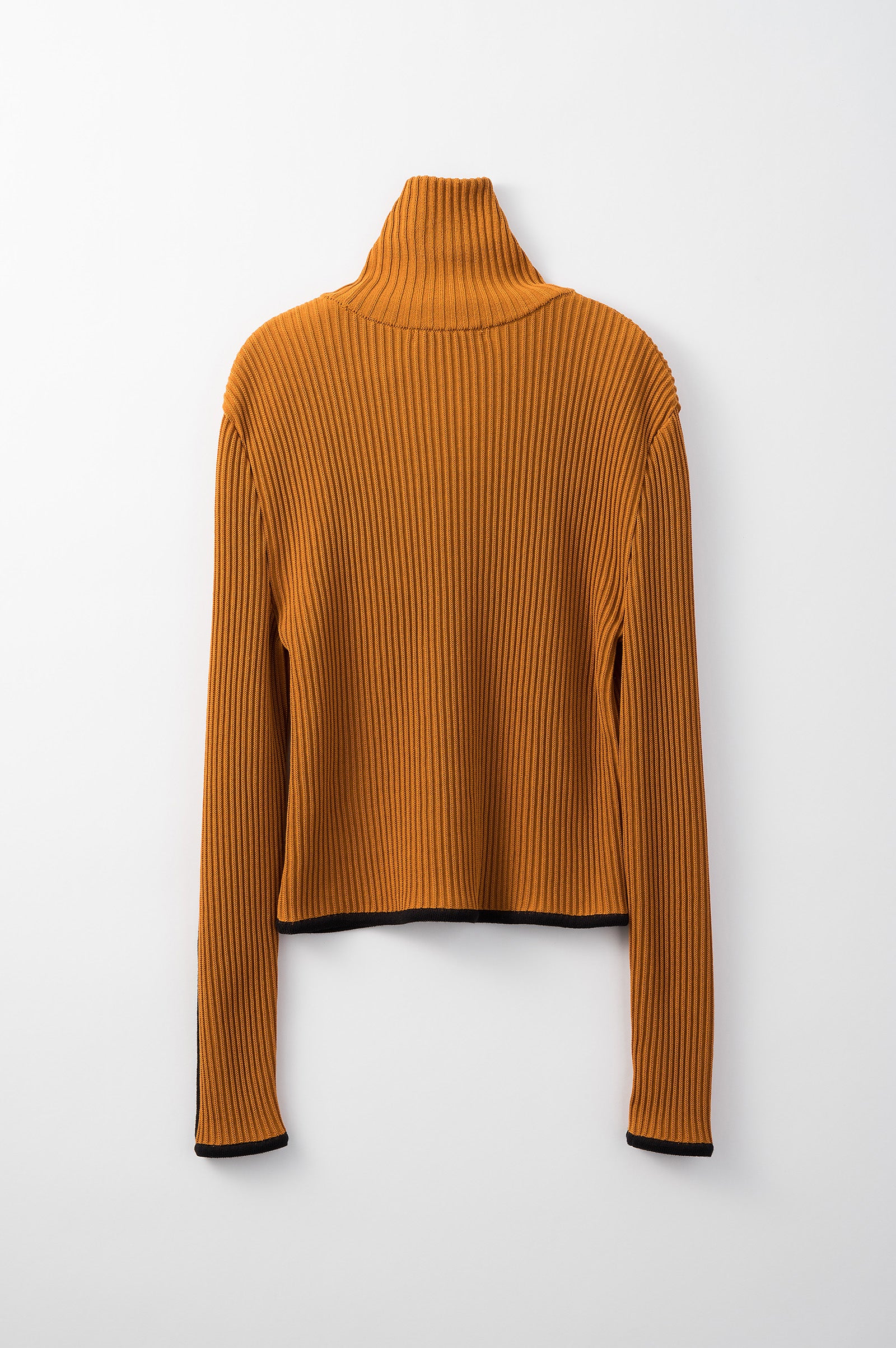 Sheer line sleeve rib knit top (Orange)