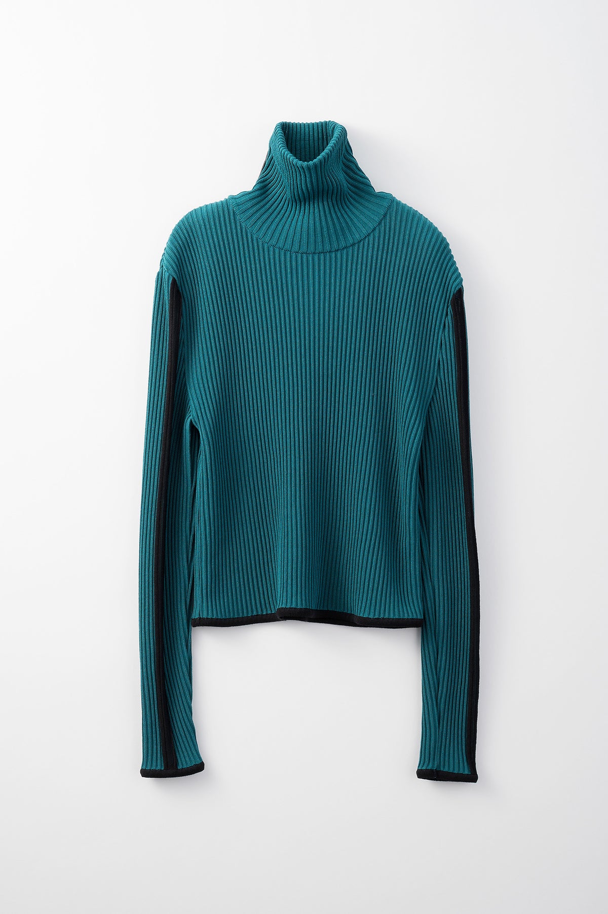 Sheer line sleeve rib knit top (Green)