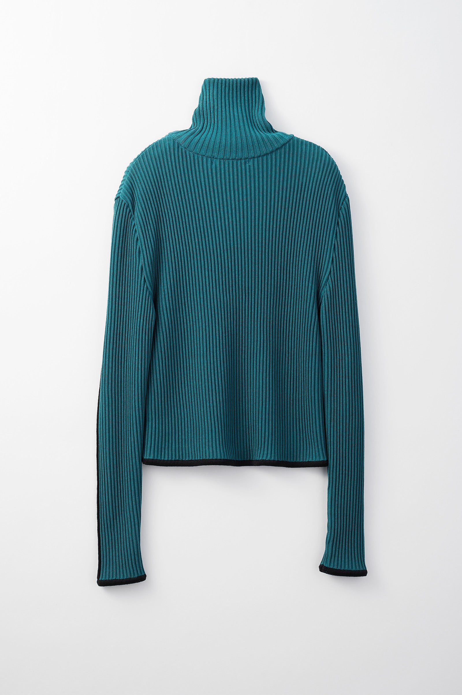 Sheer line sleeve rib knit top (Green)