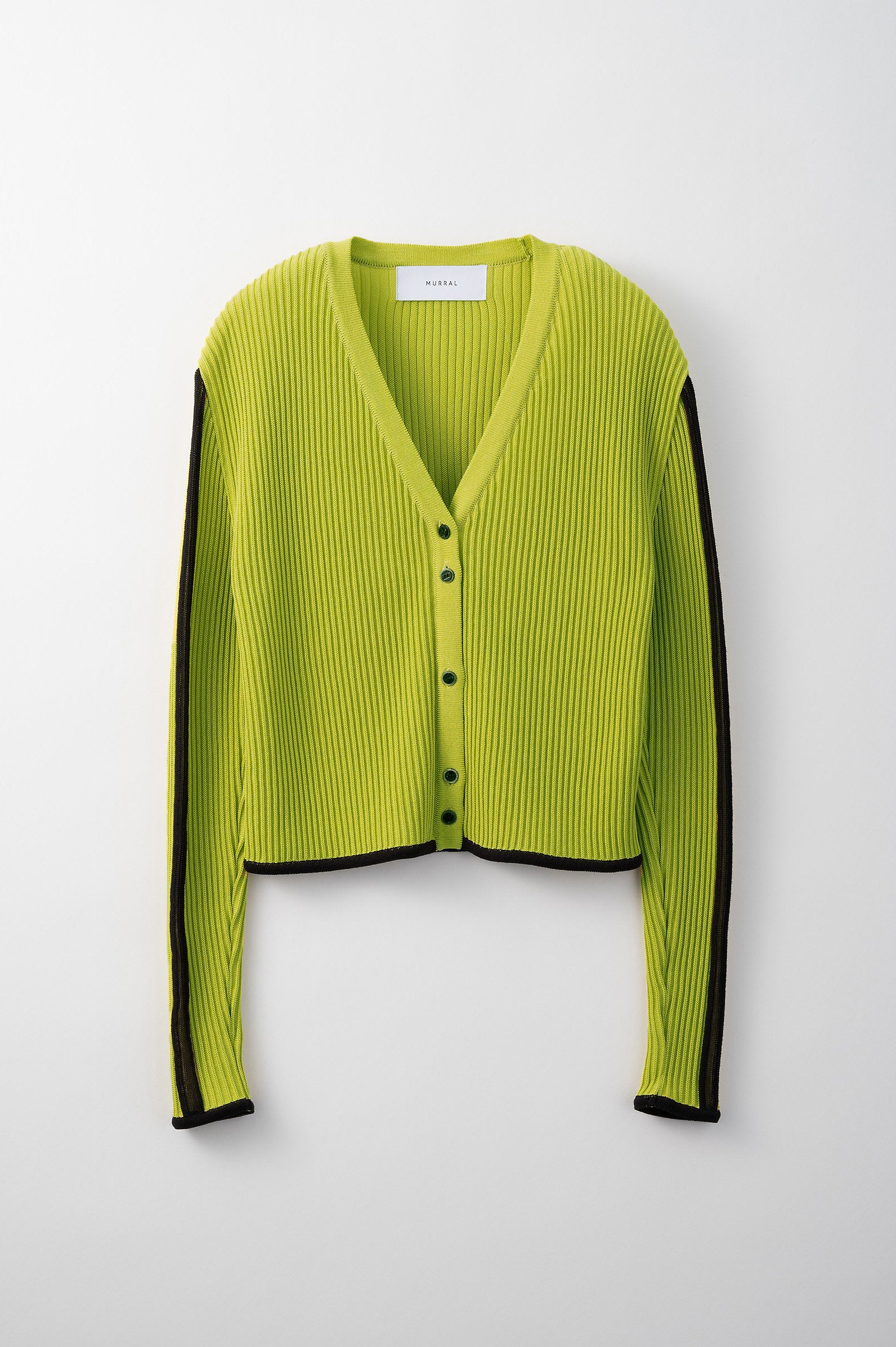 Sheer line sleeve rib knit cardigan (Yellow)