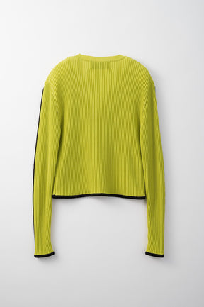 Sheer line sleeve rib knit cardigan (Yellow)