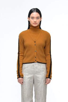 Sheer line sleeve rib knit cardigan (Orange)