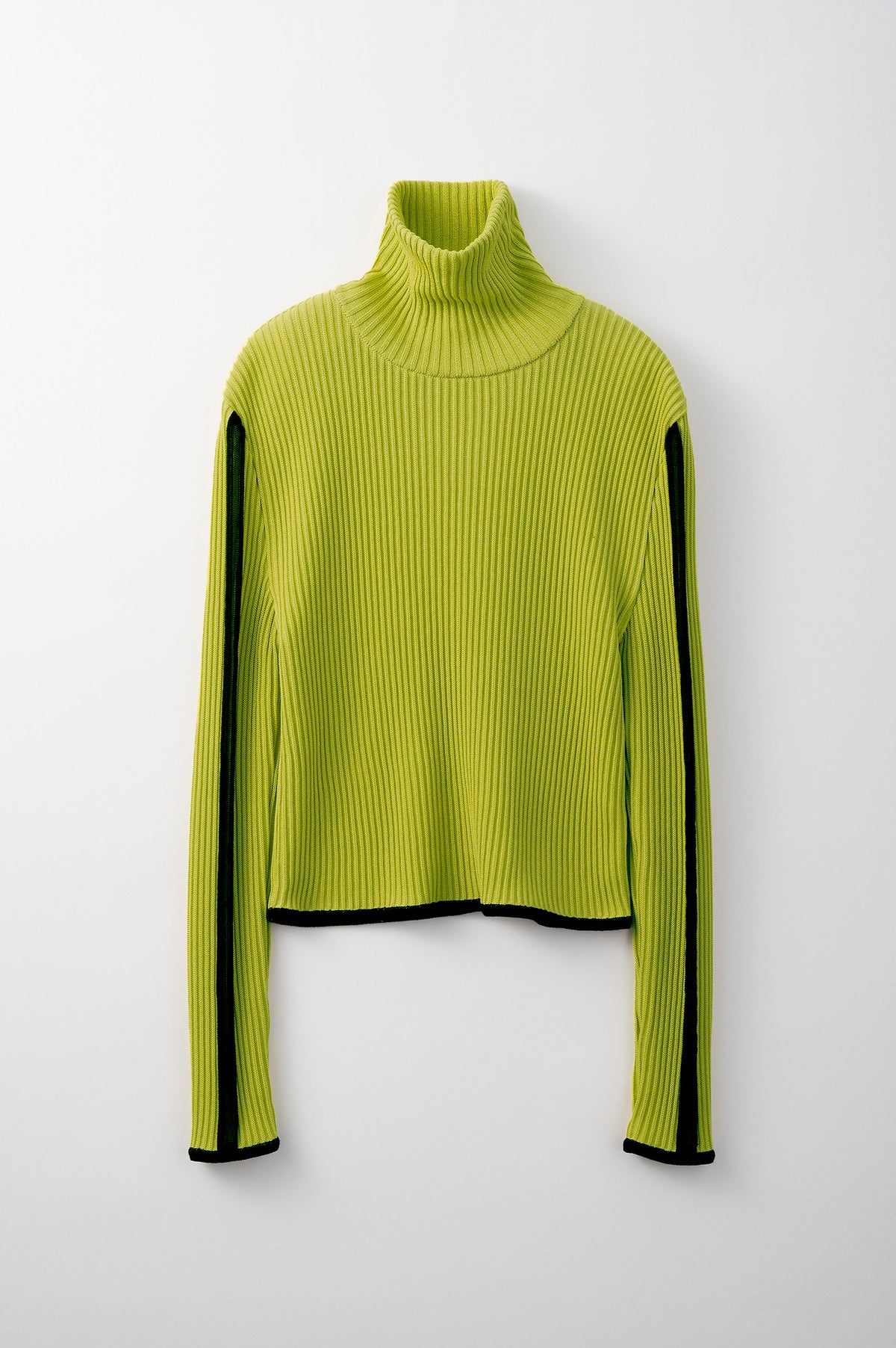 Sheer line sleeve rib knit top (Yellow)