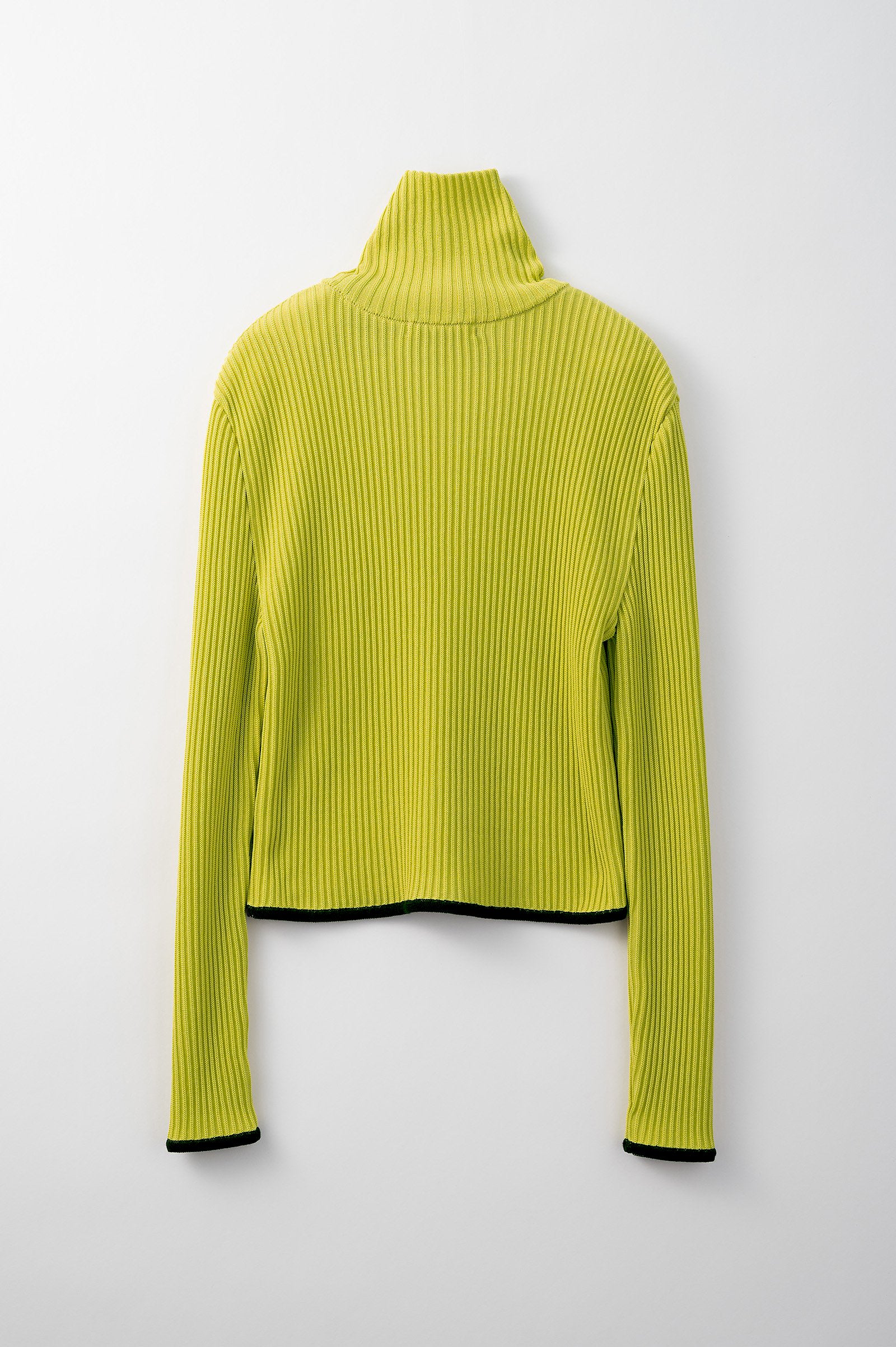 Sheer line sleeve rib knit top (Yellow)