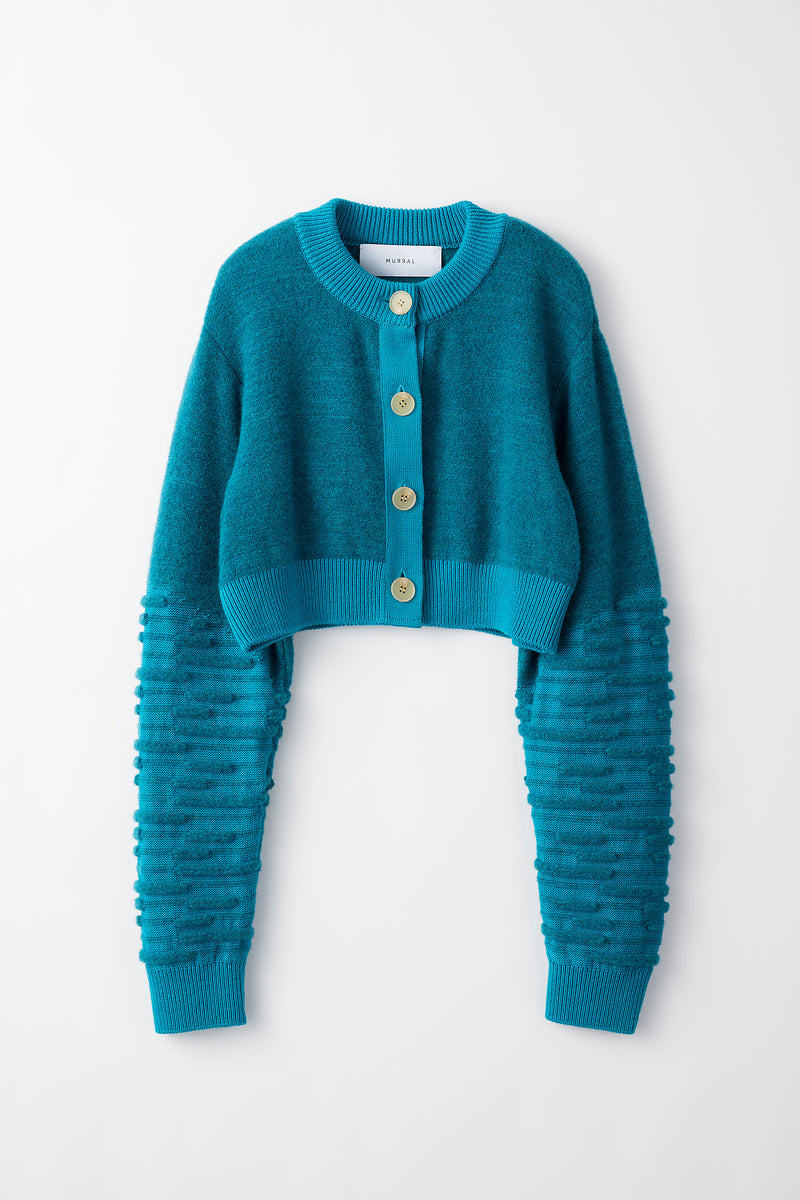 Sway knit short cardigan (Turquoise blue)