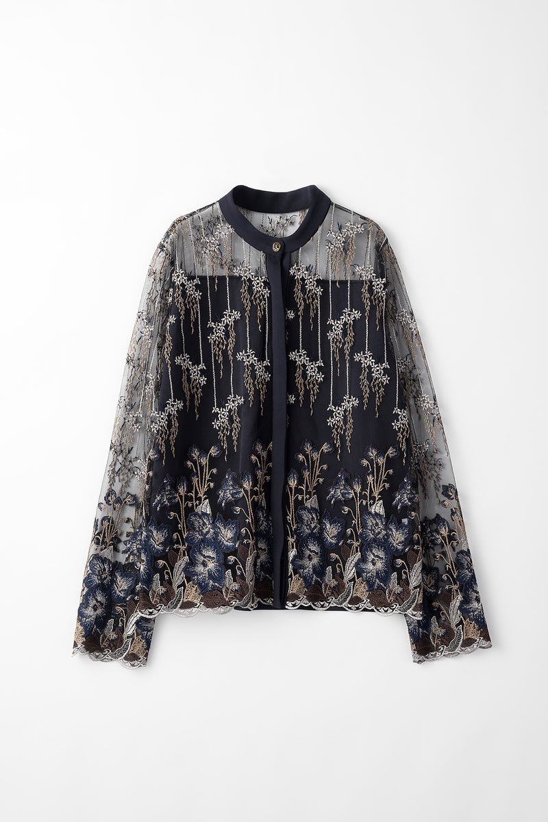 Everlasting embroidery lace blouse (Navy)