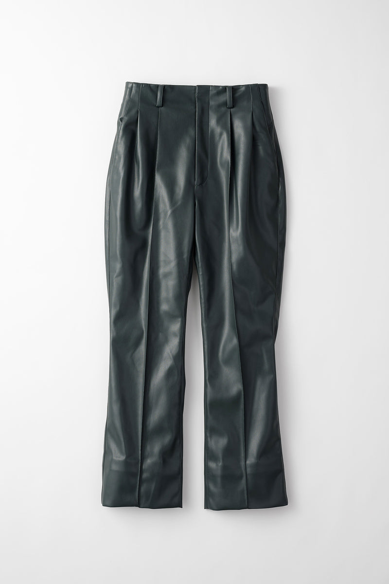 Vegan leather flared trousers (Deep green)