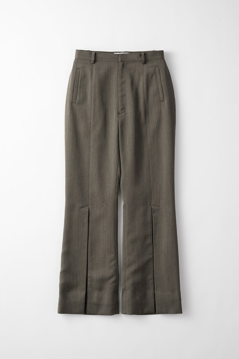 Chambray flared trousers (Dark brown)
