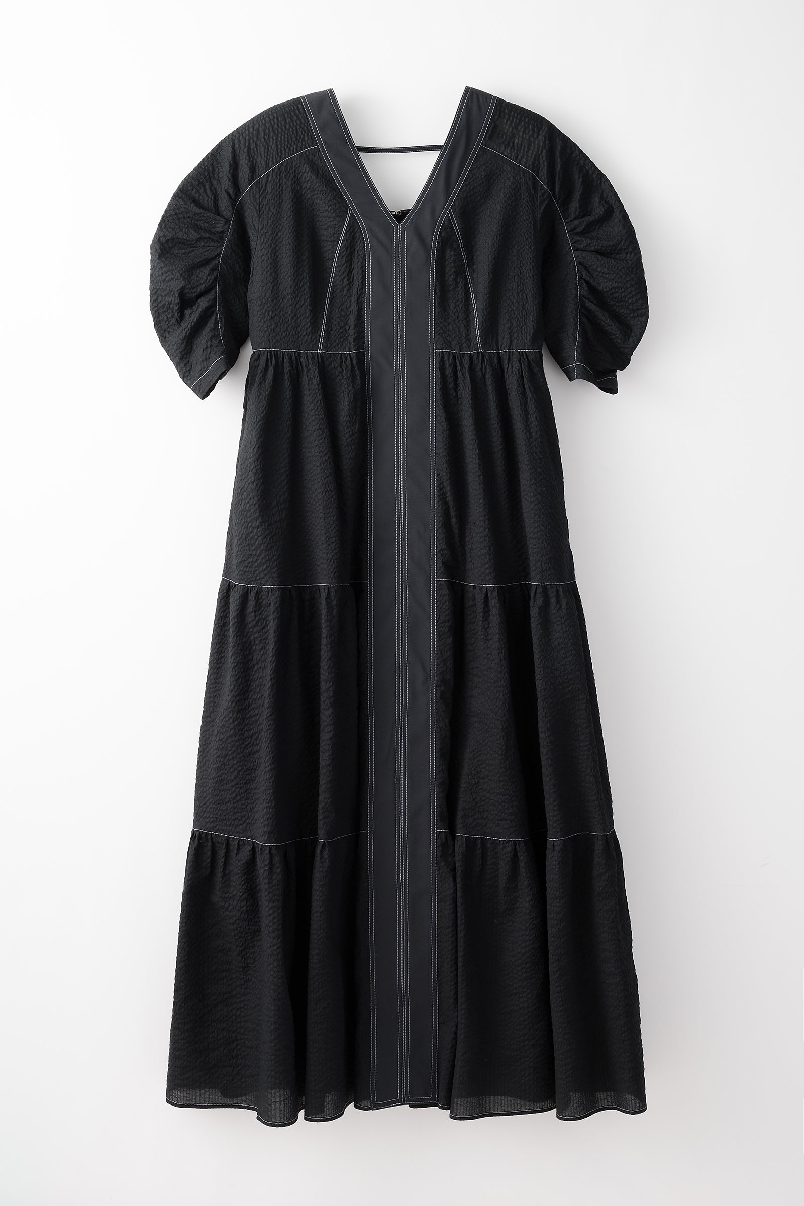 Wave cotton tiered dress(Black)