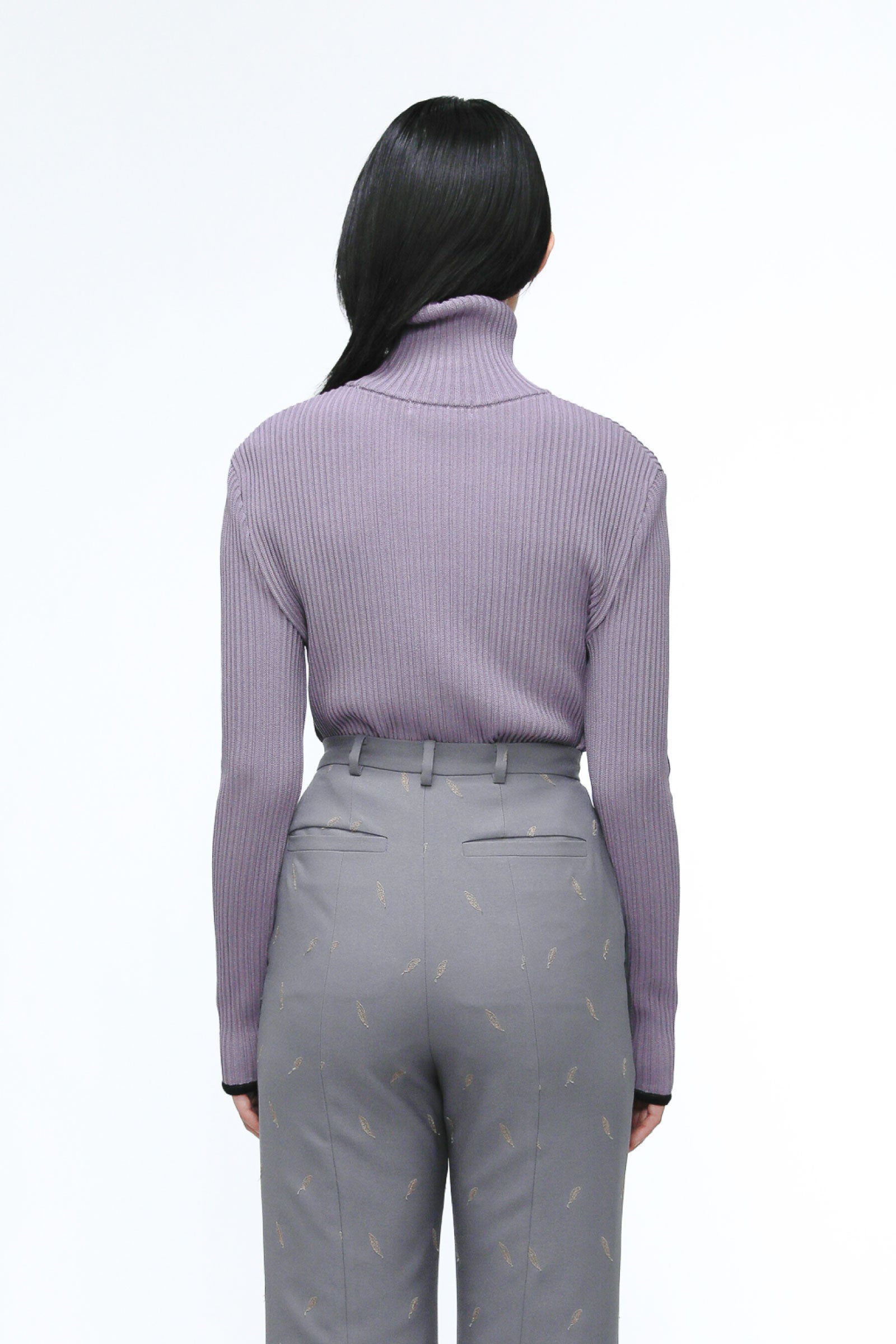 Sheer line sleeve rib knit top (Lavender)