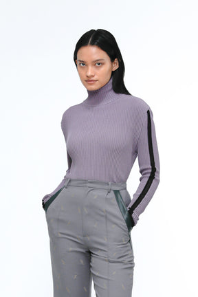 Sheer line sleeve rib knit top (Lavender)